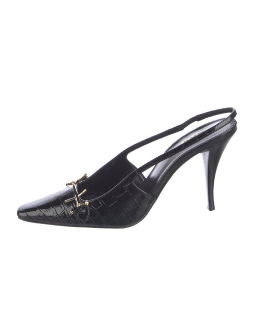 Saint Laurent Horsebit Accent Embossed Leather Slingback Pumps
