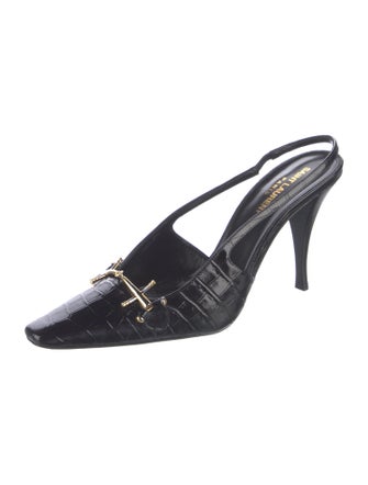 Saint Laurent Horsebit Accent Embossed Leather Slingback Pumps