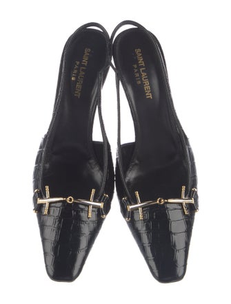 Saint Laurent Horsebit Accent Embossed Leather Slingback Pumps