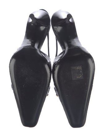 Saint Laurent Horsebit Accent Embossed Leather Slingback Pumps