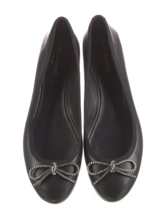 Saint Laurent Leather Bow Accents Ballet Flats