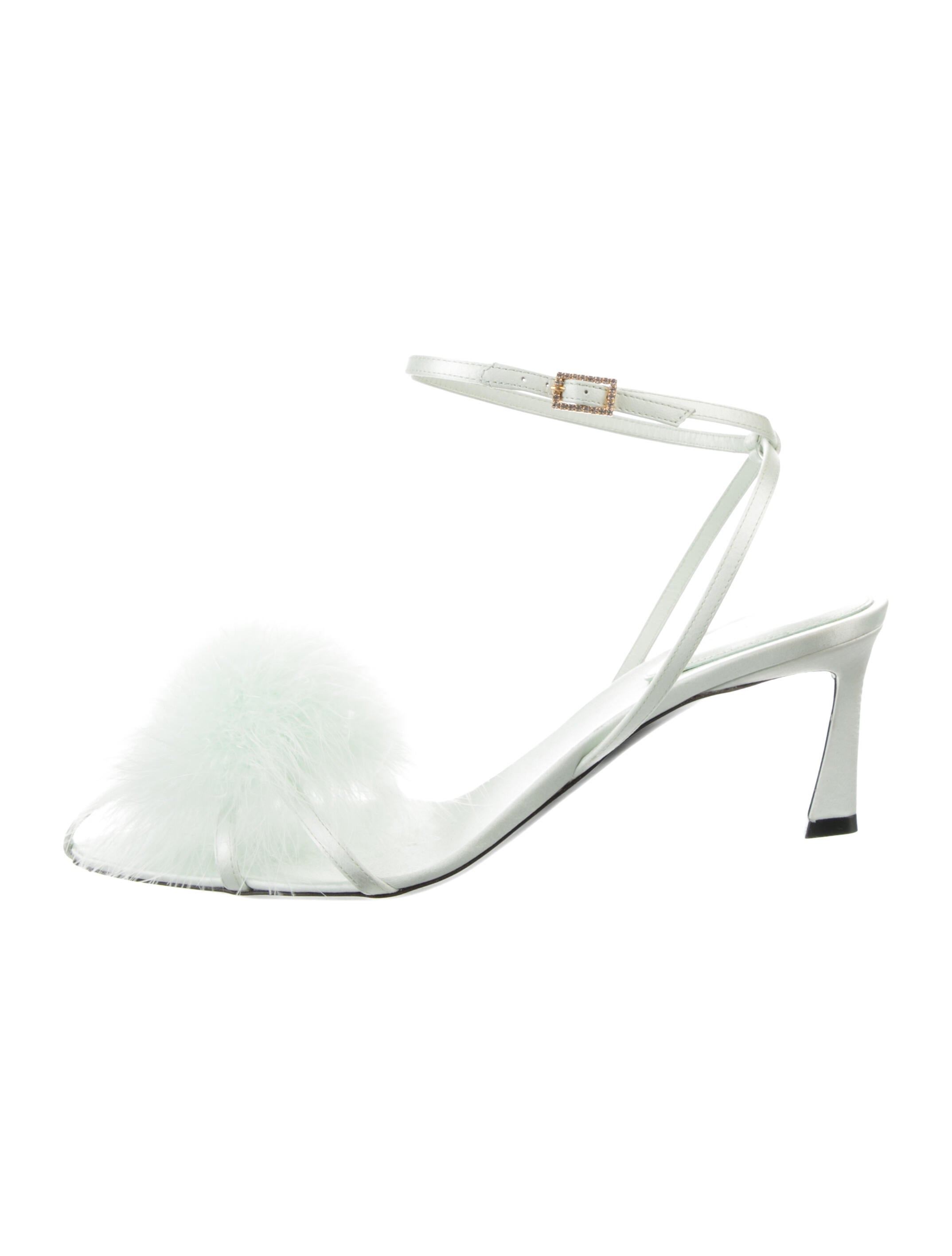 Saint Laurent Leather Feather Trim Slingback Pumps w/ Tags