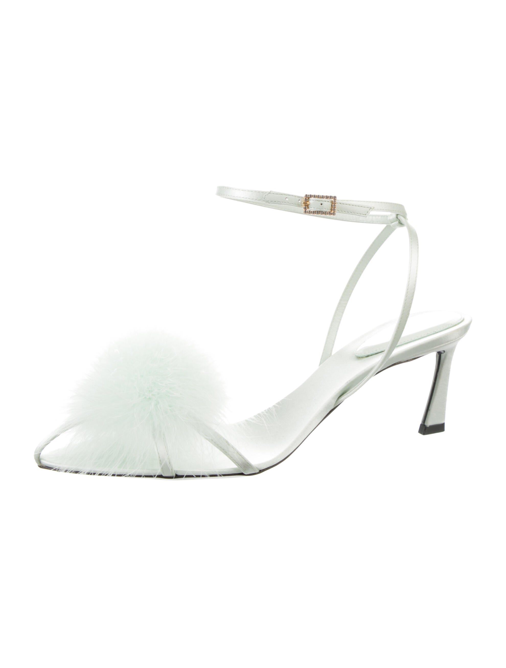 Saint Laurent Leather Feather Trim Slingback Pumps w/ Tags