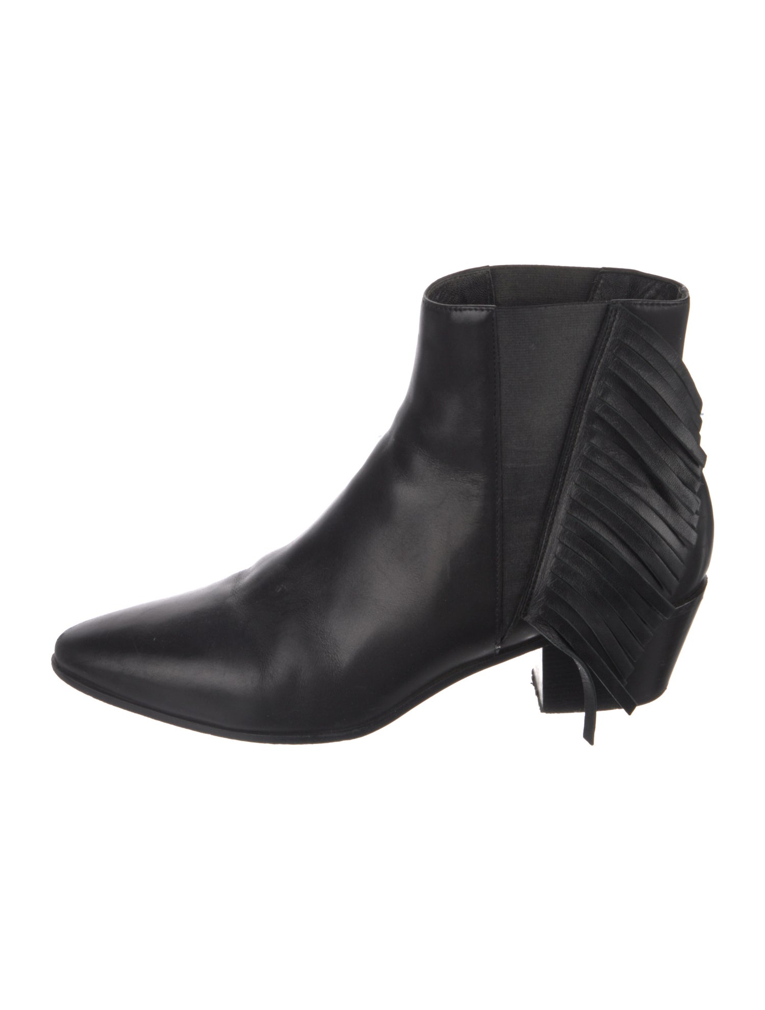 Saint Laurent Leather Fringe Trim Accent Chelsea Boots