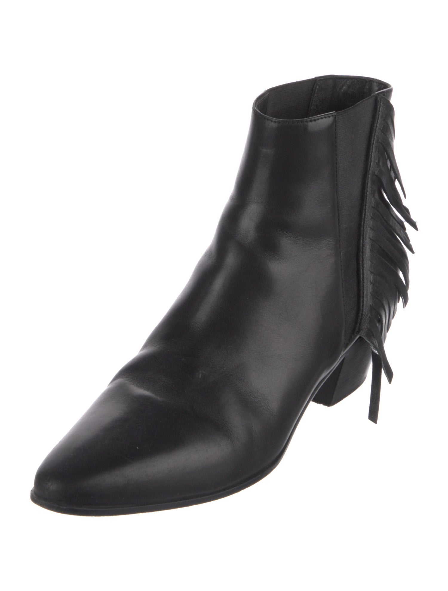 Saint Laurent Leather Fringe Trim Accent Chelsea Boots