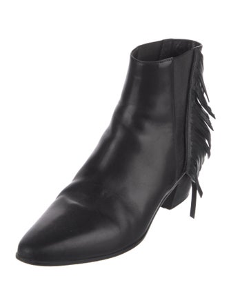 Saint Laurent Leather Fringe Trim Accent Chelsea Boots