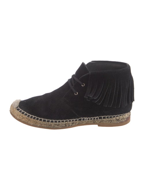 Saint Laurent Suede Fringe Trim Accent Lace-Up Boots
