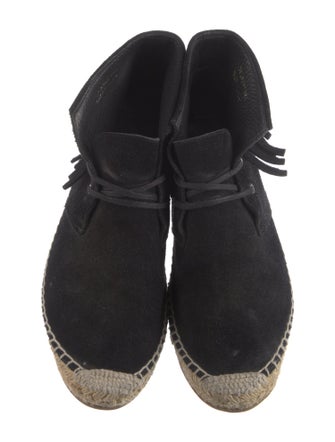 Saint Laurent Suede Fringe Trim Accent Lace-Up Boots