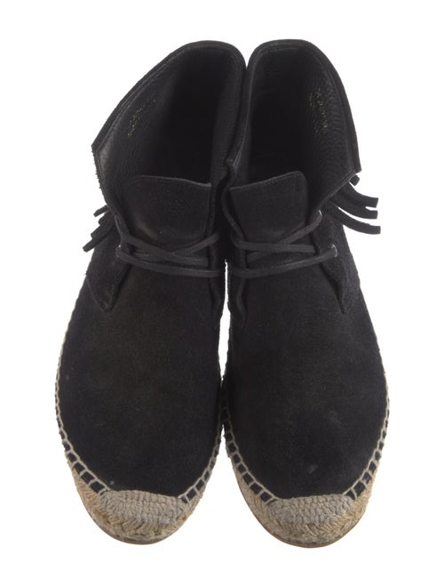 Saint Laurent Suede Fringe Trim Accent Lace-Up Boots