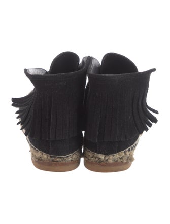 Saint Laurent Suede Fringe Trim Accent Lace-Up Boots