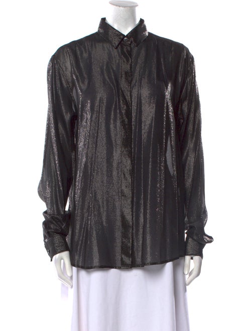 Saint Laurent Silk Long Sleeve Button-Up Top