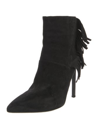 Saint Laurent Suede Fringe Trim Accent Sock Boots