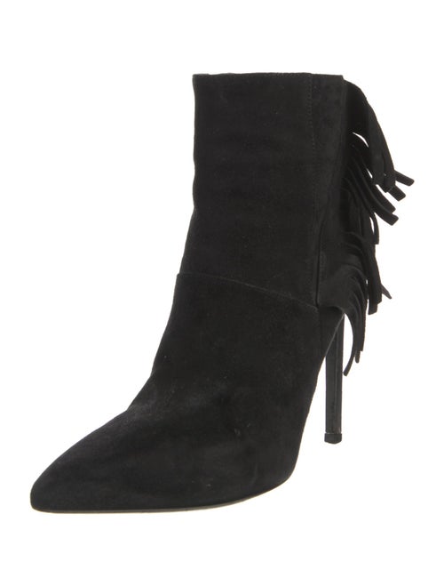 Saint Laurent Suede Fringe Trim Accent Sock Boots