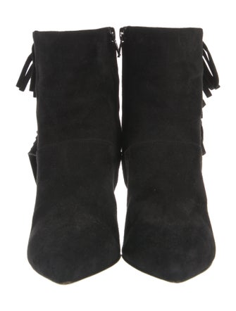 Saint Laurent Suede Fringe Trim Accent Sock Boots