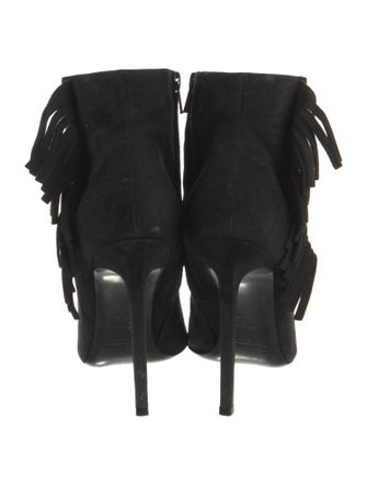 Saint Laurent Suede Fringe Trim Accent Sock Boots