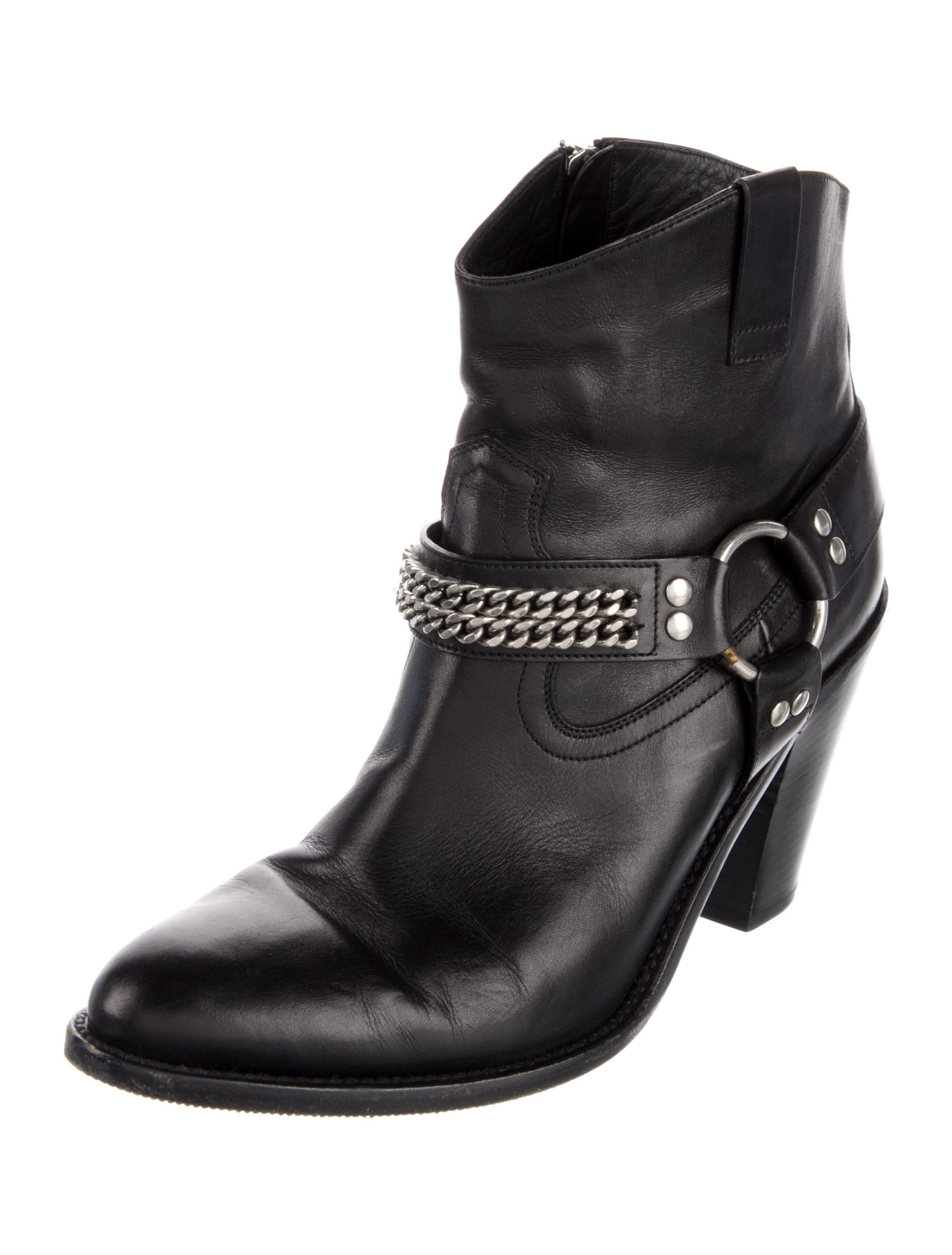 Saint Laurent Leather Chain-Link Accents Western Boots