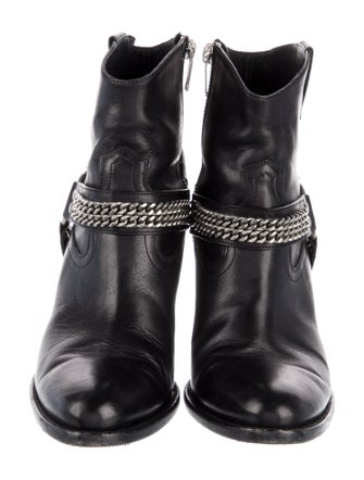 Saint Laurent Leather Chain-Link Accents Western Boots