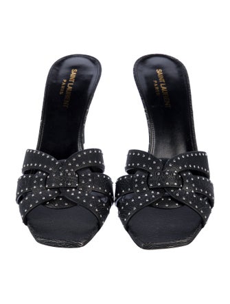 Saint Laurent Leather Studded Accents Slides