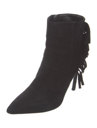 Saint Laurent Suede Fringe Trim Accent Boots