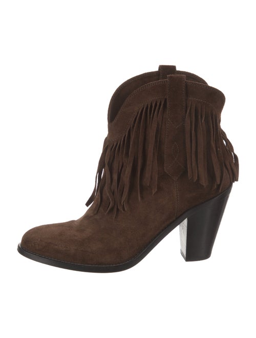 Saint Laurent Suede Fringe Trim Accent Western Boots