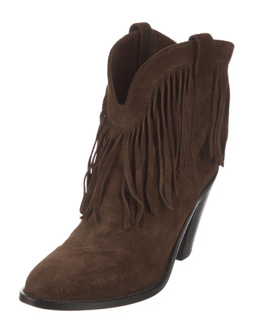 Saint Laurent Suede Fringe Trim Accent Western Boots