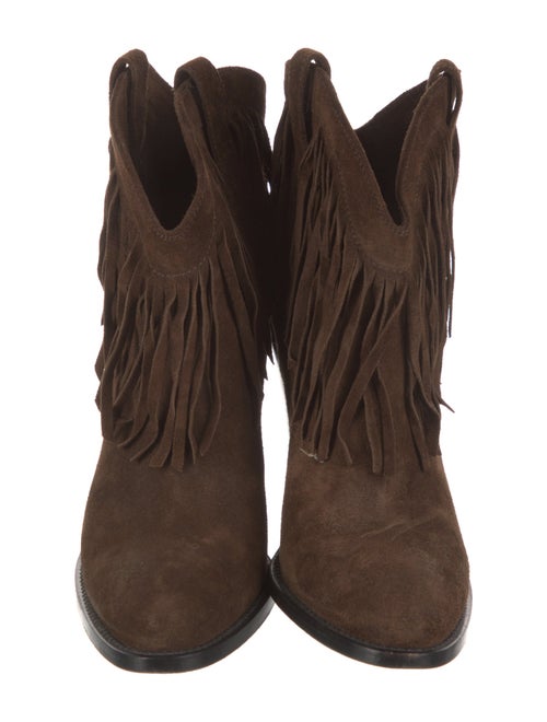 Saint Laurent Suede Fringe Trim Accent Western Boots