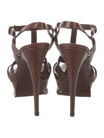Saint Laurent Lizard Cutout Accent T-Strap Sandals