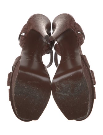 Saint Laurent Lizard Cutout Accent T-Strap Sandals