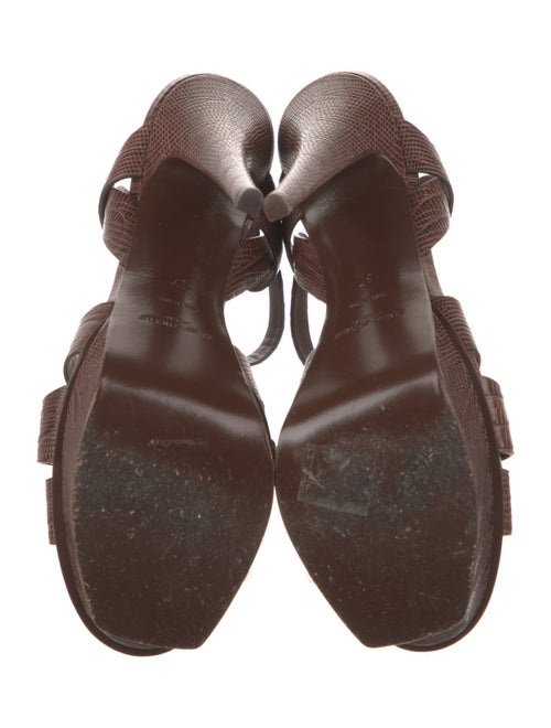 Saint Laurent Lizard Cutout Accent T-Strap Sandals