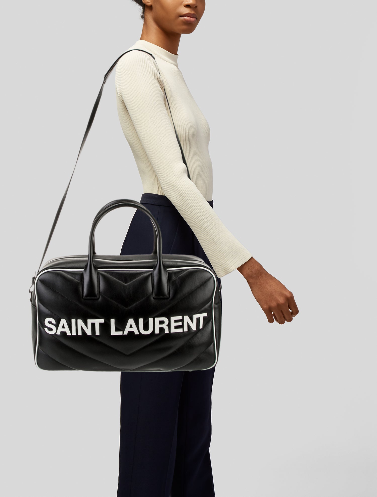 Saint Laurent Chevron Miles Bowling Bag Medium