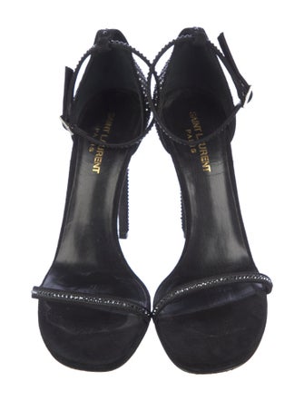 Saint Laurent Suede Crystal Embellishments Sandals