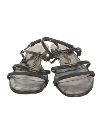 Saint Laurent Signature Logo Leather Slides