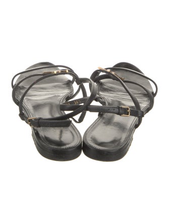 Saint Laurent Signature Logo Leather Slides