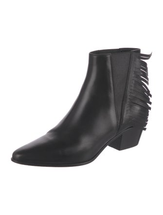 Saint Laurent Leather Fringe Trim Accent Boots