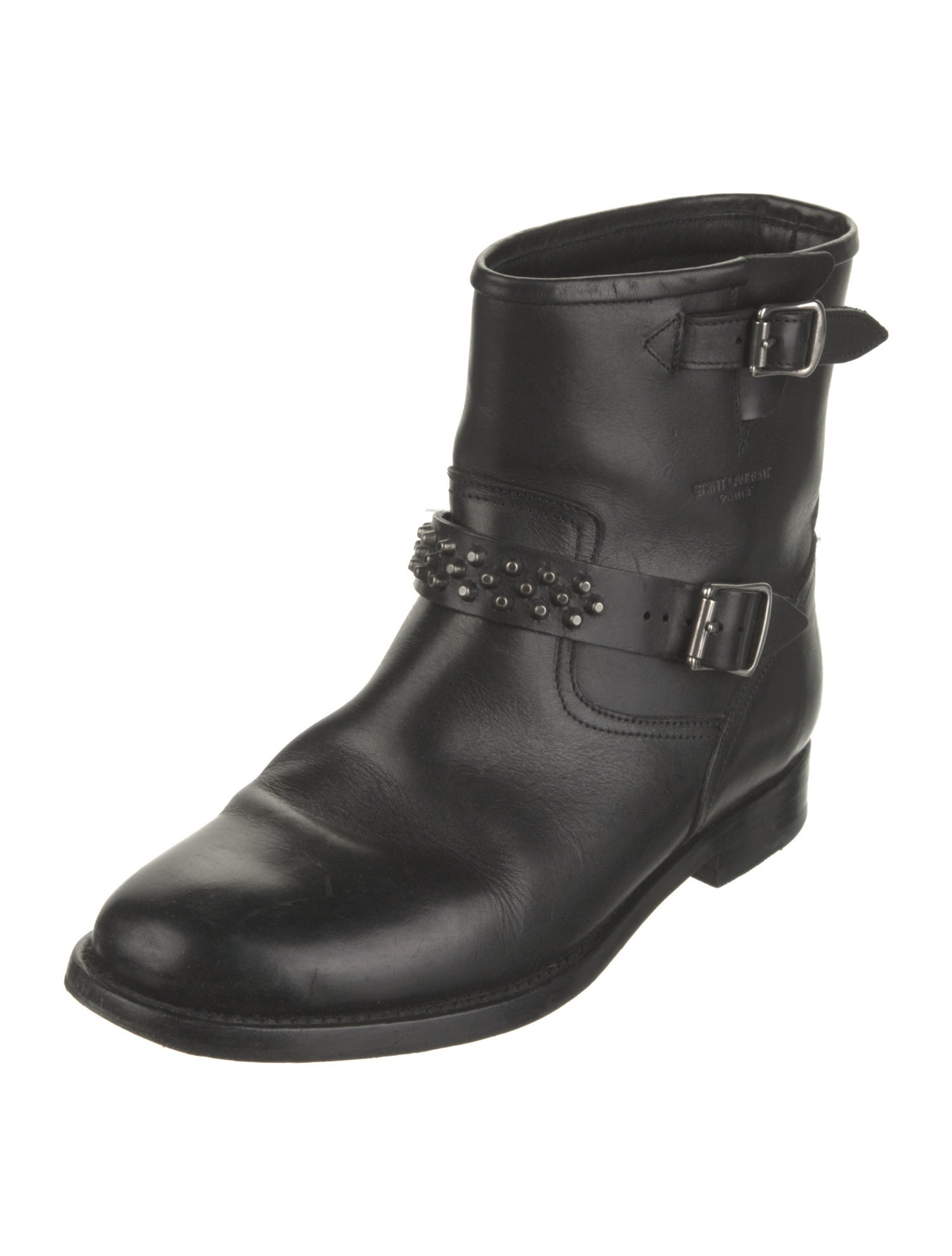 Saint Laurent Leather Studded Accents Moto Boots