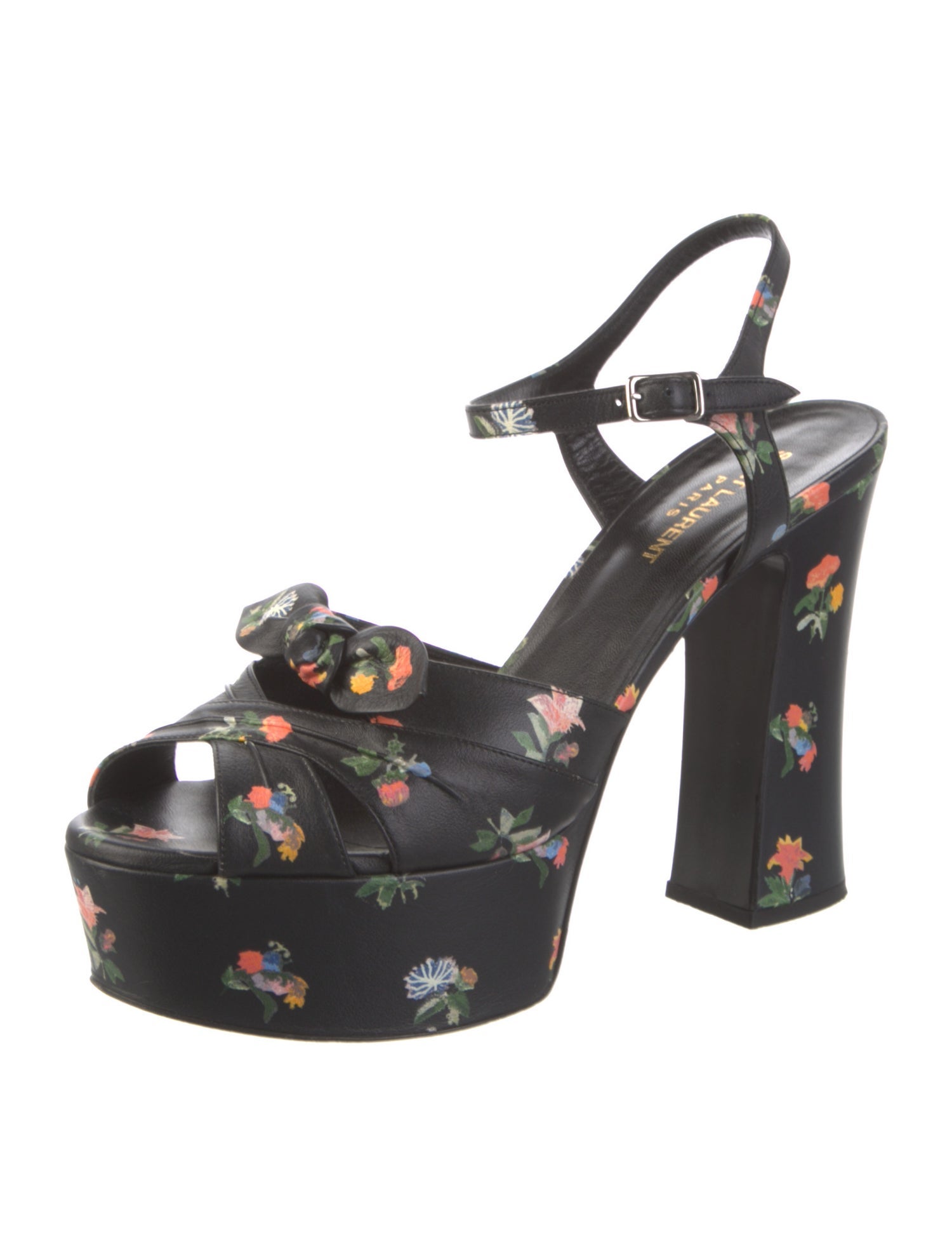Saint Laurent Leather Floral Print Sandals