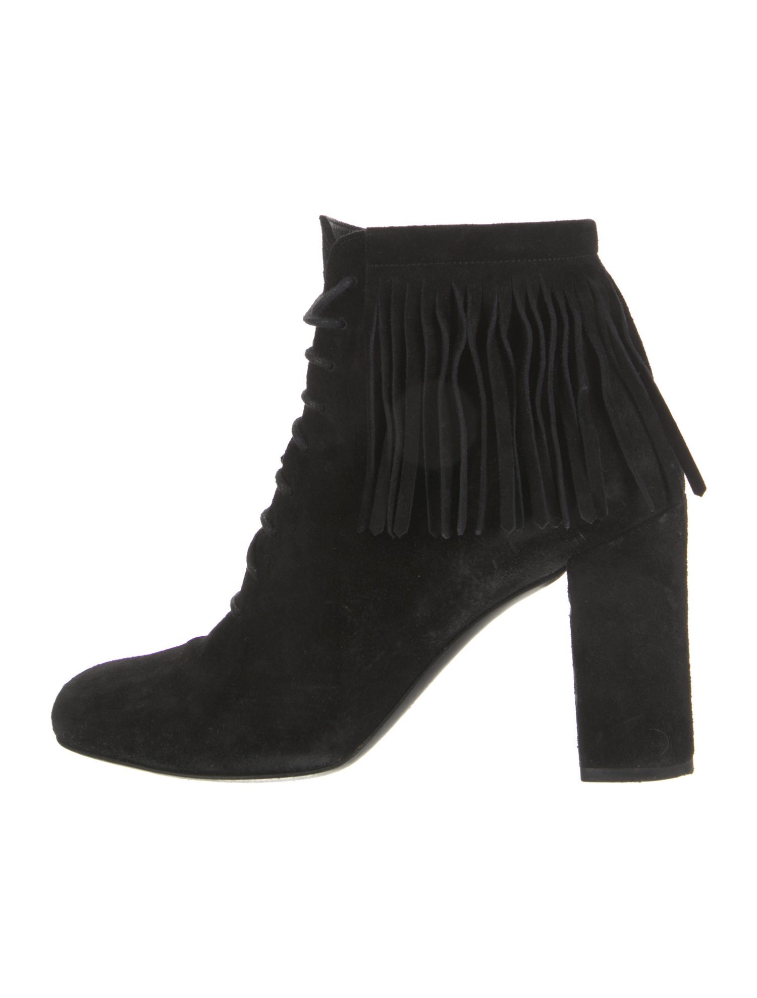 Saint Laurent Suede Fringe Trim Accent Lace-Up Boots