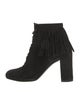 Saint Laurent Suede Fringe Trim Accent Lace-Up Boots
