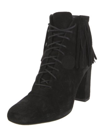 Saint Laurent Suede Fringe Trim Accent Lace-Up Boots