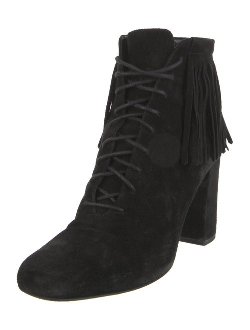 Saint Laurent Suede Fringe Trim Accent Lace-Up Boots