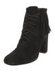 Saint Laurent Suede Fringe Trim Accent Lace-Up Boots