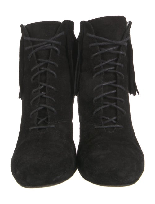 Saint Laurent Suede Fringe Trim Accent Lace-Up Boots