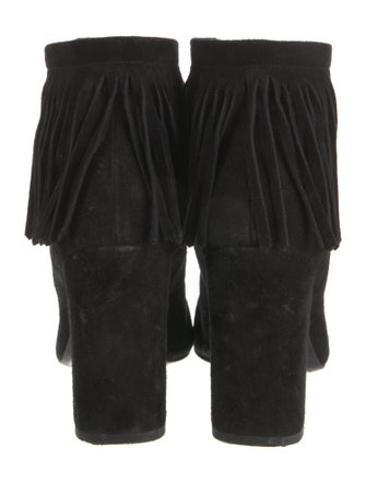 Saint Laurent Suede Fringe Trim Accent Lace-Up Boots
