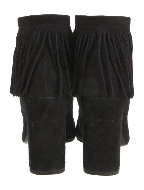 Saint Laurent Suede Fringe Trim Accent Lace-Up Boots