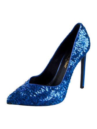 Saint Laurent Sequins Leather Trim Embellishment Pumps