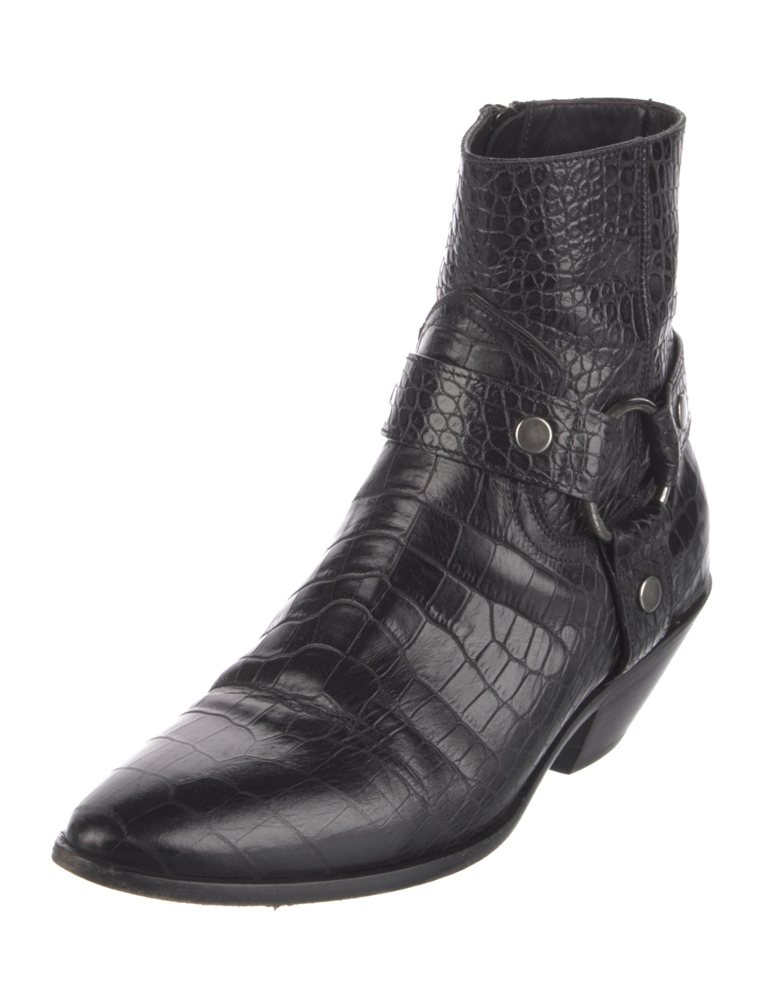 Saint Laurent Leather Studded Accents Moto Boots