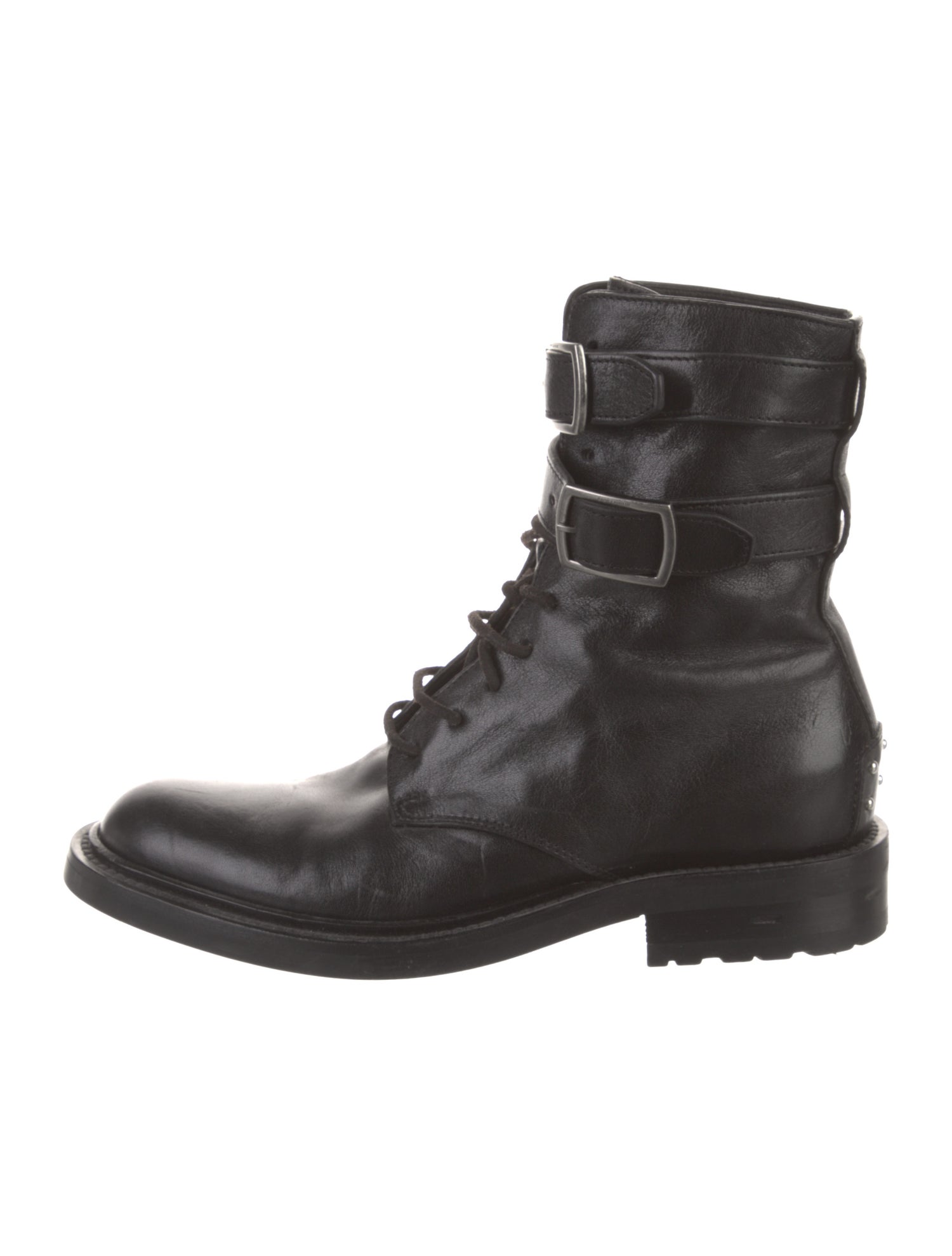 Saint Laurent Leather Studded Accents Combat Boots