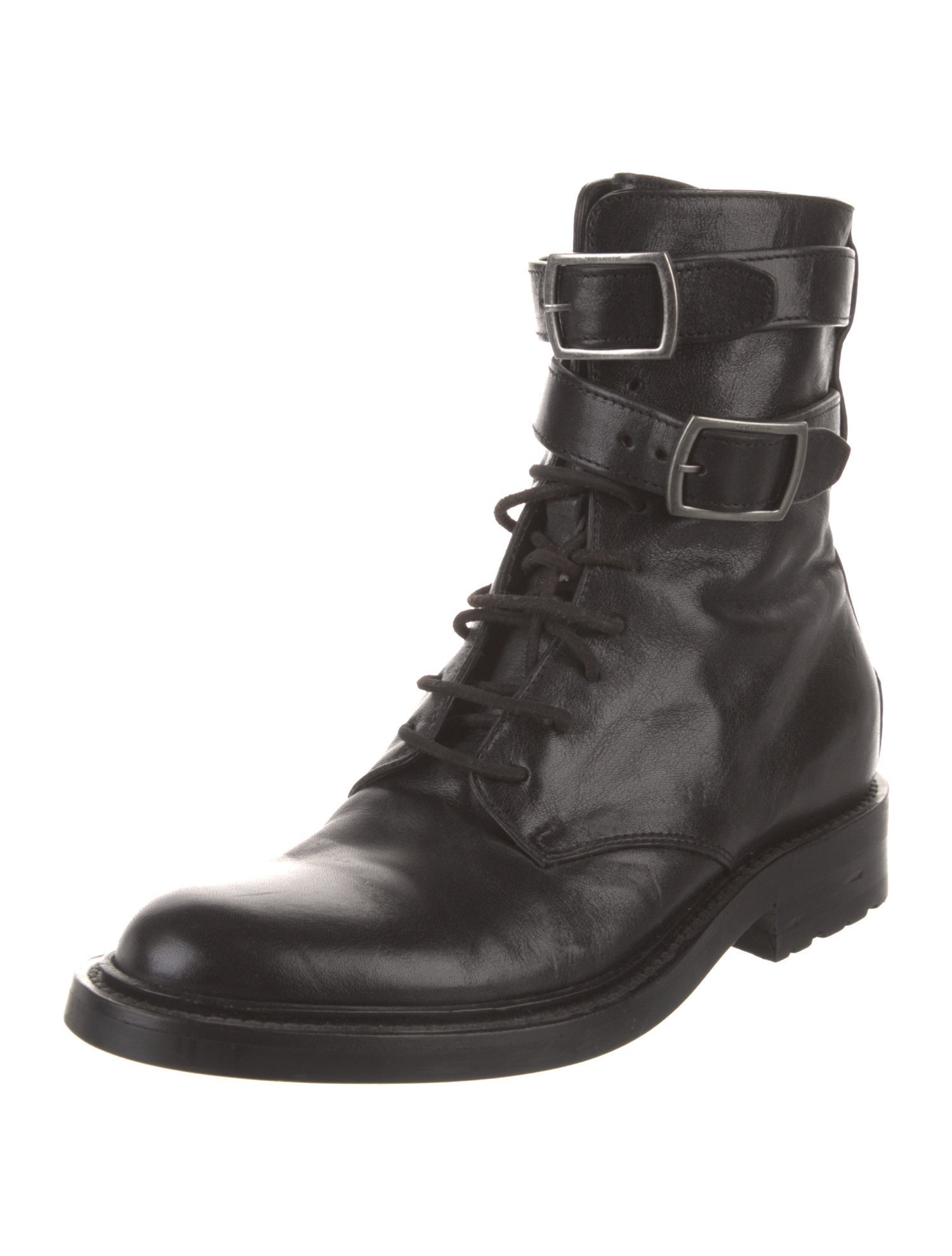 Saint Laurent Leather Studded Accents Combat Boots