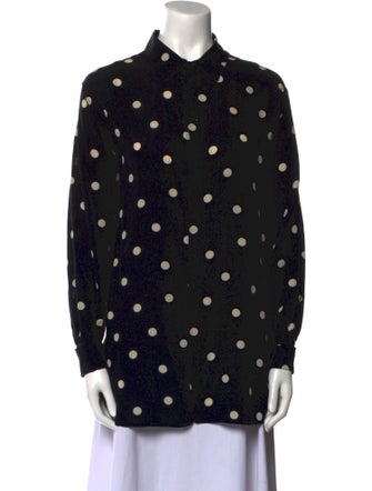 Saint Laurent Silk Polka Dot Print Button-Up Top