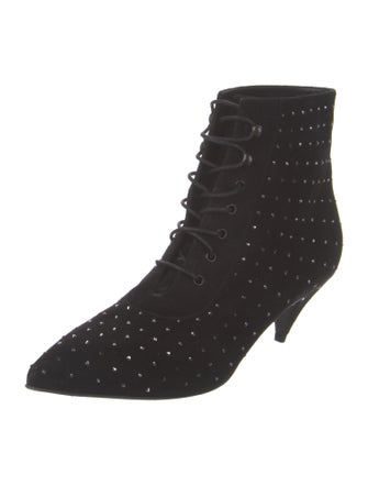 Saint Laurent Suede Crystal Embellishments Lace-Up Boots